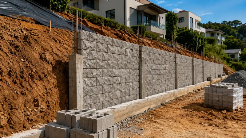Imagem ilustrativa do artigo sobre Muro de arrimo: preco por m2 em 2026, drenagem e projeto