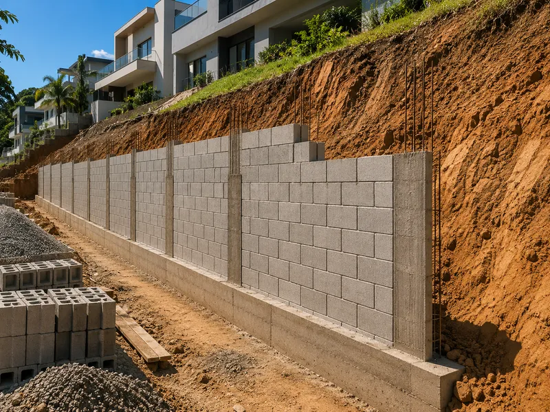 Imagem ilustrativa de muro de arrimo residencial